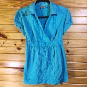 Motherhood Maternity Top | Blue Babydoll Blouse Women's L
